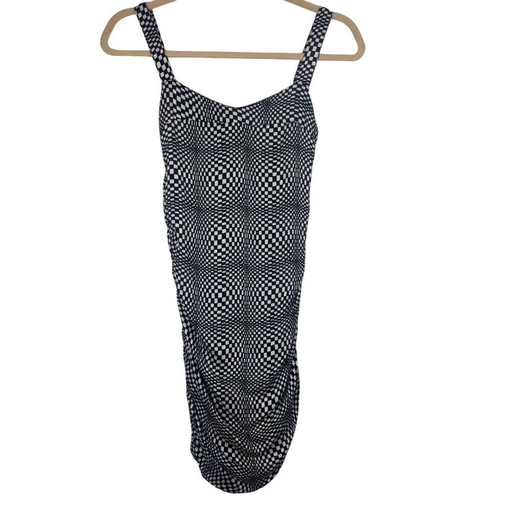 Urban Outfitters XS Black & White Checkered Ruched Bodycon Midi Dress